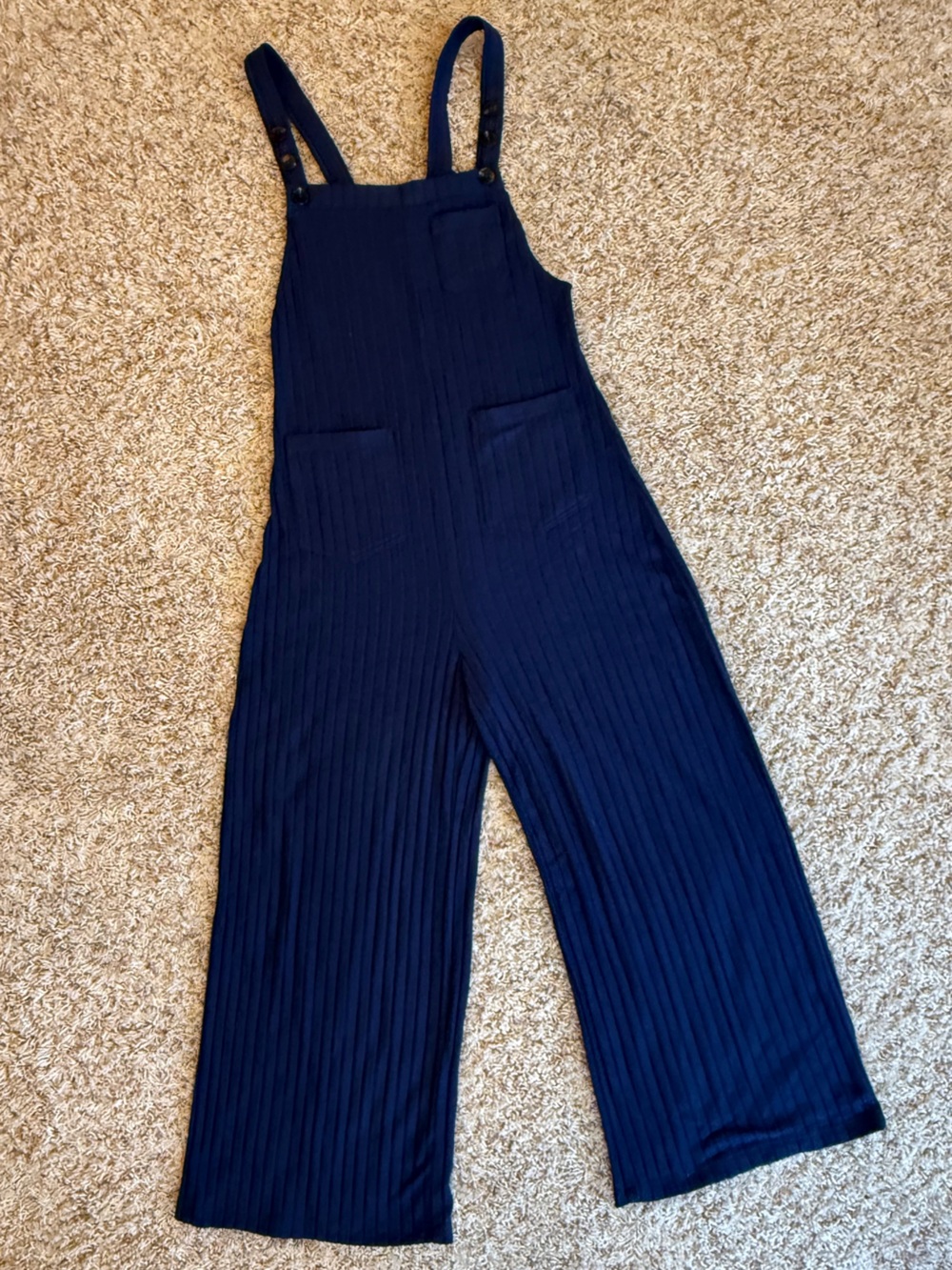 NWOT Halara Navy Ribbed Knit Wide Leg Overall Jumpsuit Size S Adjustable Straps
